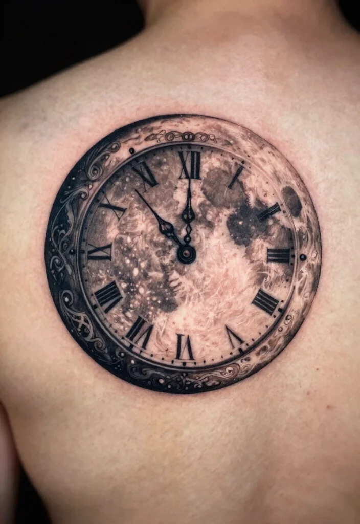 18 Full Moon Tattoo Designs Ideas With Mystical Vibes - 17. Full Moon with Clock 1