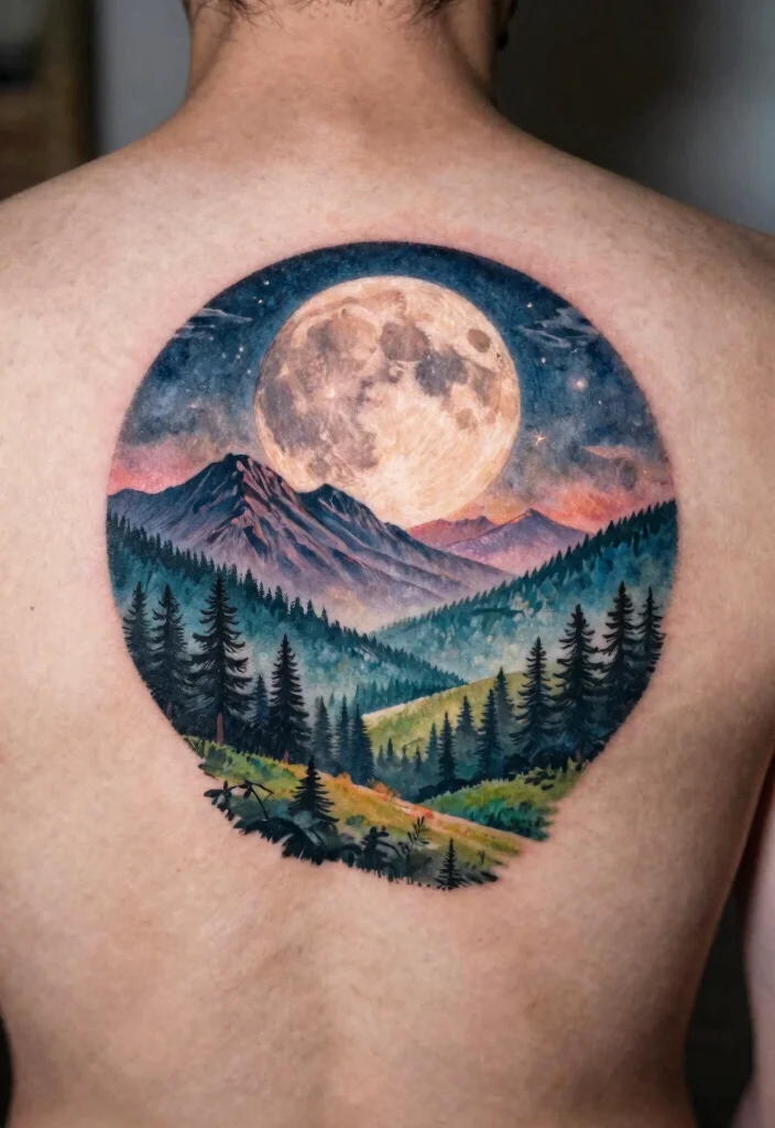 18 Full Moon Tattoo Designs Ideas With Mystical Vibes - 18. Full Moon Landscape 1