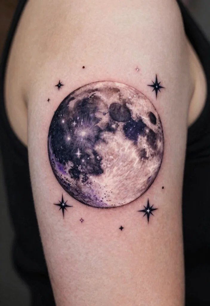 18 Full Moon Tattoo Designs Ideas With Mystical Vibes - 2. Full Moon with Stars 1