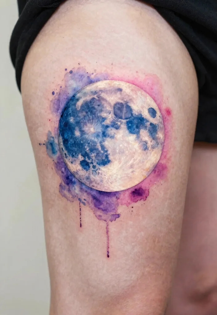 18 Full Moon Tattoo Designs Ideas With Mystical Vibes - 3. Watercolor Full Moon 1