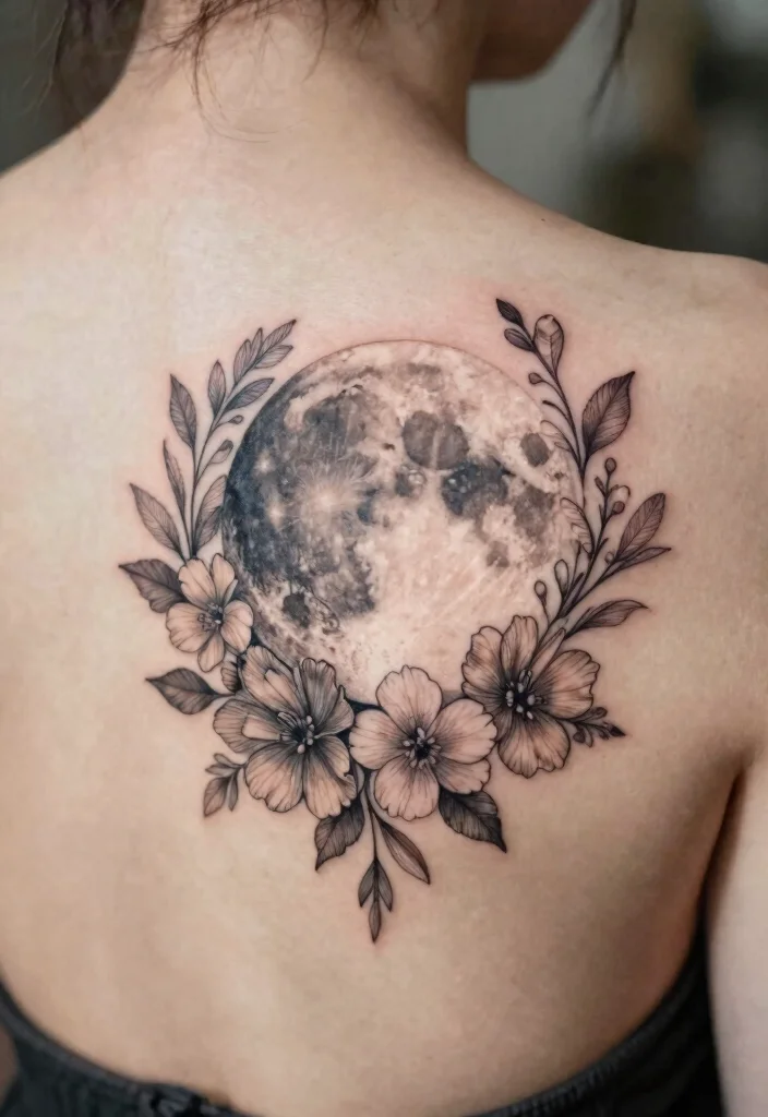 18 Full Moon Tattoo Designs Ideas With Mystical Vibes - 6. Full Moon with Floral Accents 1