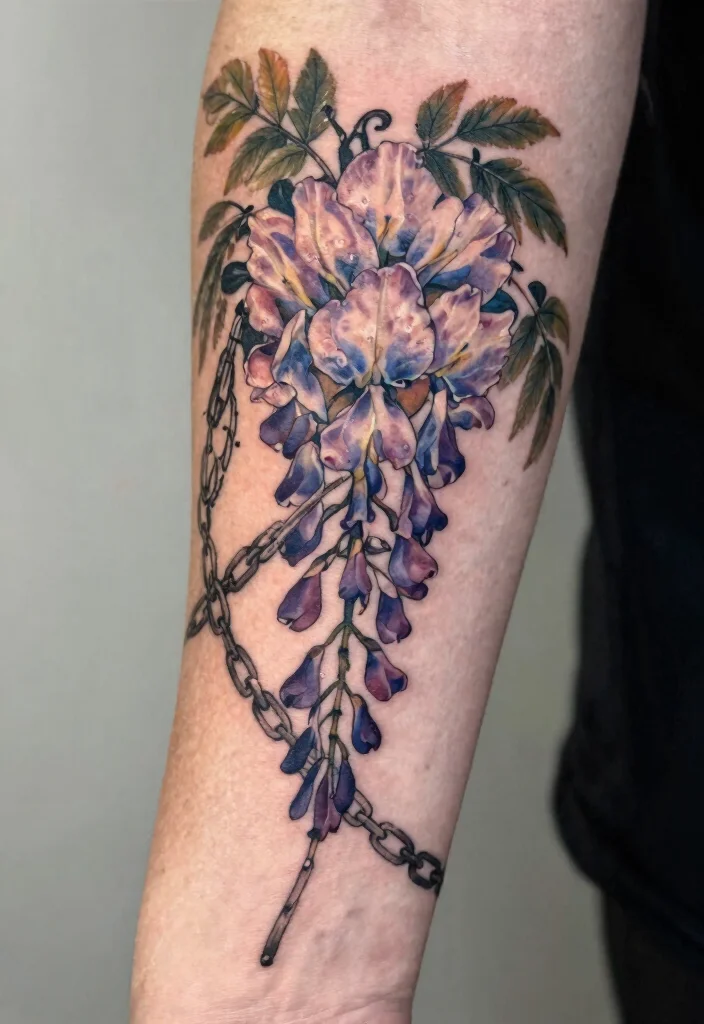 18 Gothic Forearm Tattoo Ideas With Dark Aesthetic - 11. Wisteria and Chains 1