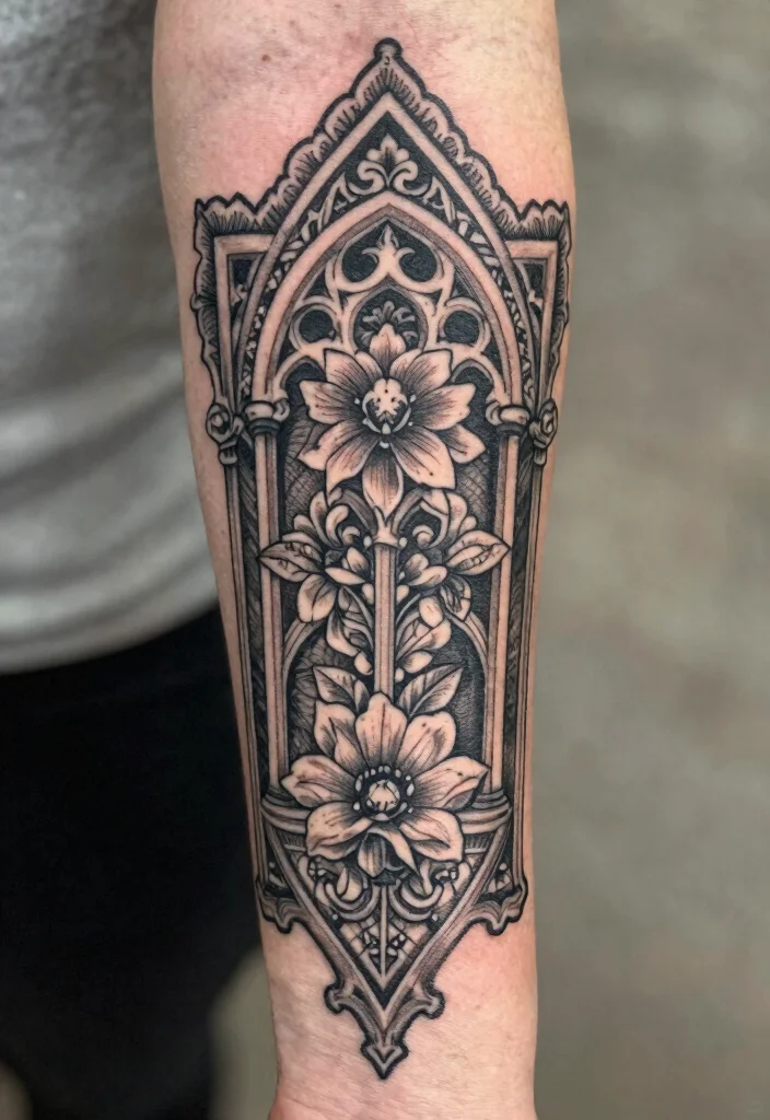 18 Gothic Forearm Tattoo Ideas With Dark Aesthetic - 16. Gothic Tapestry Design 1