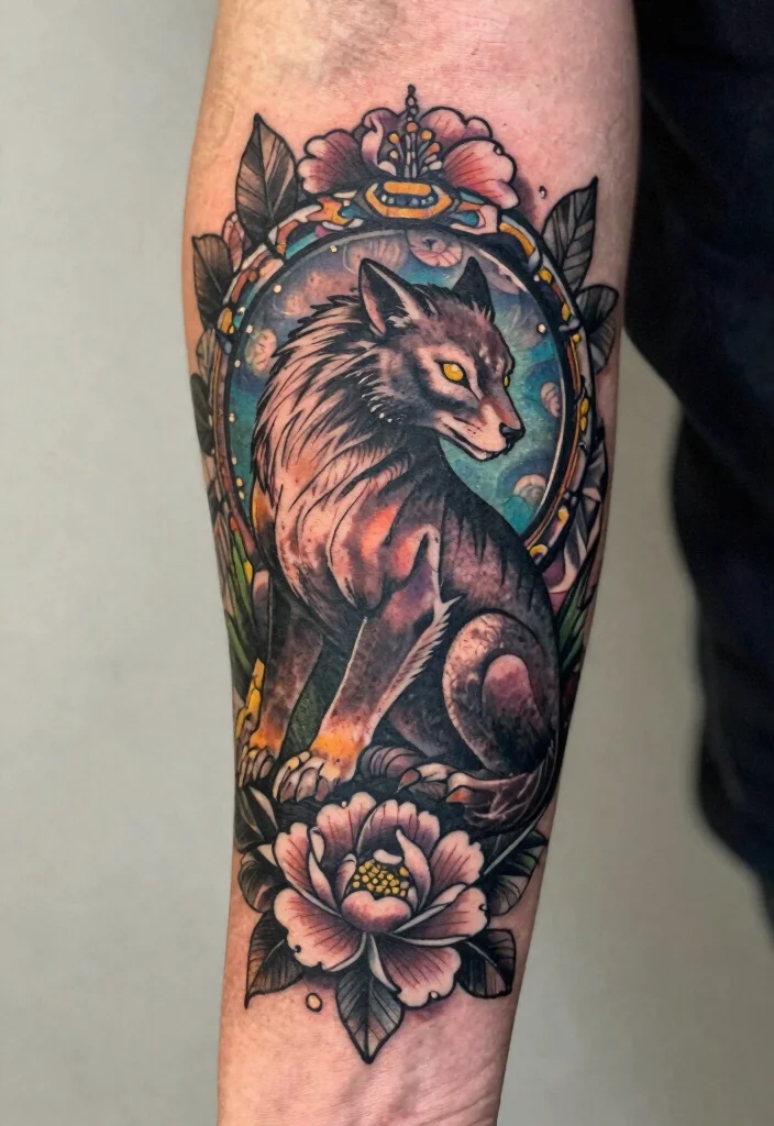 18 Gothic Forearm Tattoo Ideas With Dark Aesthetic - 17. Spirit Animal Floral Tattoo 1