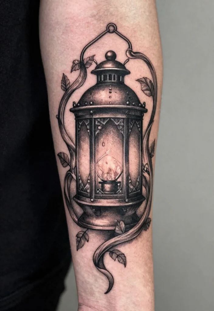 18 Gothic Forearm Tattoo Ideas With Dark Aesthetic - 2. Gothic Lantern with Vines 1