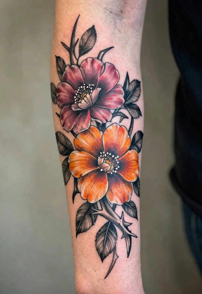 18 Gothic Forearm Tattoo Ideas With Dark Aesthetic - 5. Thorns and Blooms 1