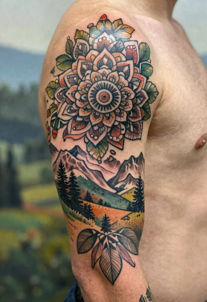 18 Mandala Tattoo Sleeve 2026 Trending Ideas With Detailed Art - 11. Nature-Inspired Mandala 1