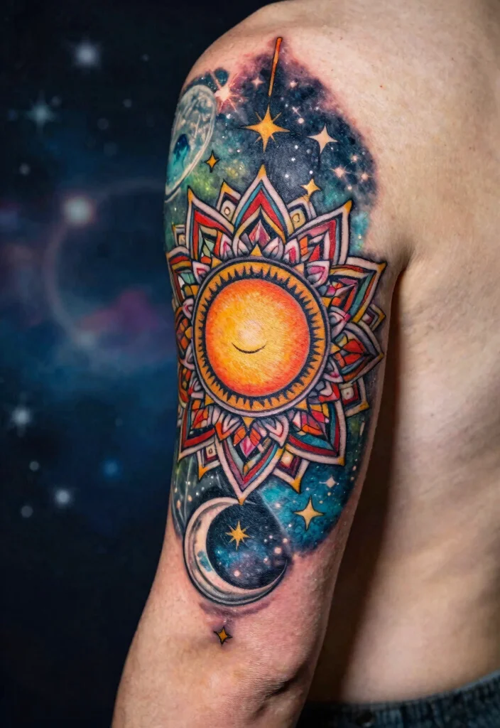 18 Mandala Tattoo Sleeve 2026 Trending Ideas With Detailed Art - 18. Mandala with Celestial Elements 1