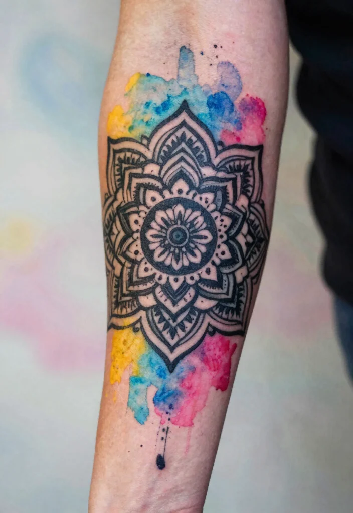 18 Mandala Tattoo Sleeve 2026 Trending Ideas With Detailed Art - 6. Watercolor Mandala Adventure 1