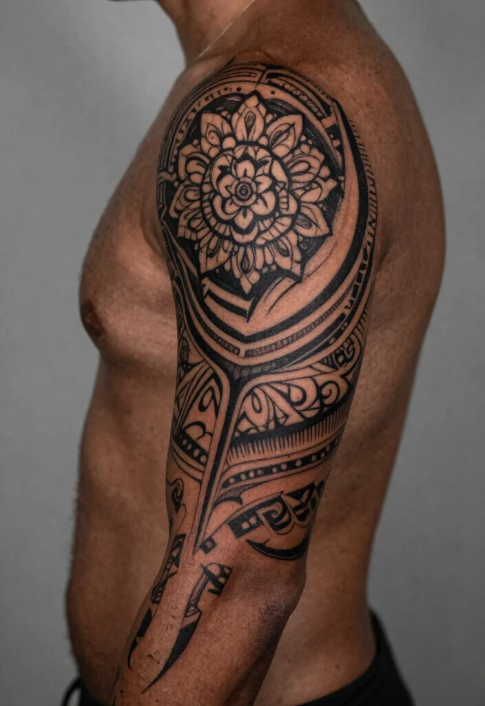 18 Mandala Tattoo Sleeve 2026 Trending Ideas With Detailed Art - 7. Tribal Mandala Fusion 1