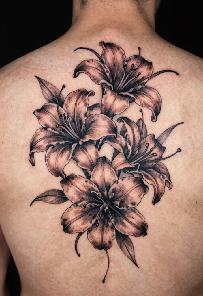 18 Spider Lily Tattoo Men Ideas With Bold Edge - 13. Layered Design 1