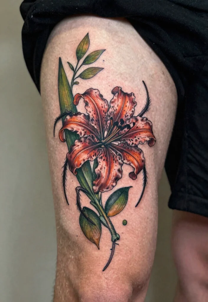 18 Spider Lily Tattoo Men Ideas With Bold Edge - 18. Spider Lily with Nature Elements 1