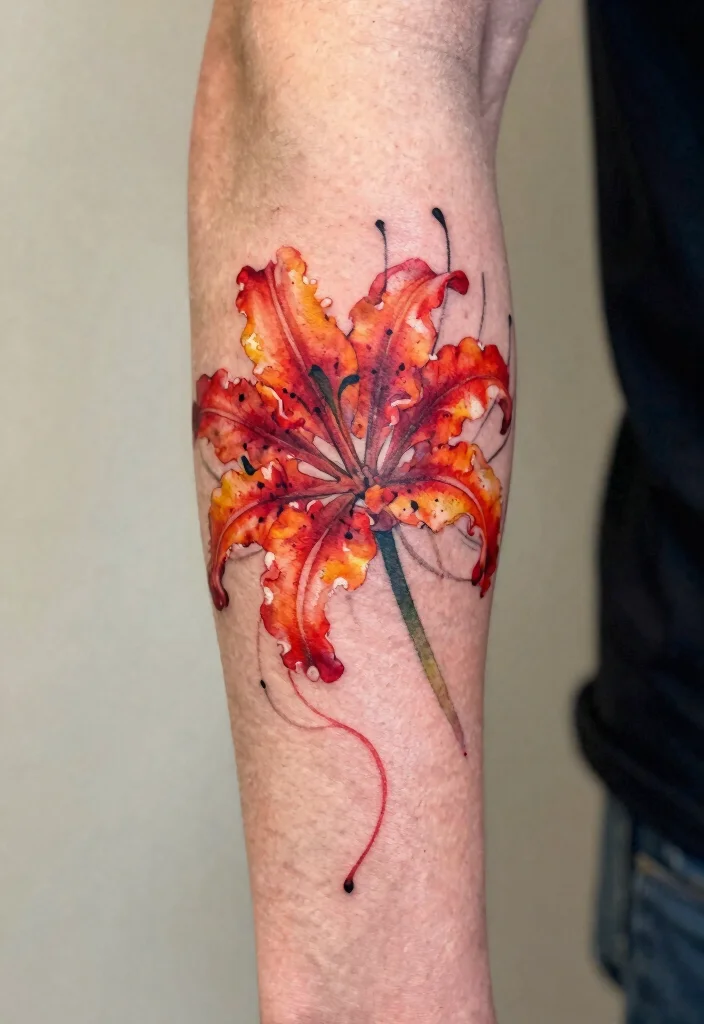 18 Spider Lily Tattoo Men Ideas With Bold Edge - 2. Watercolor Spider Lily 1