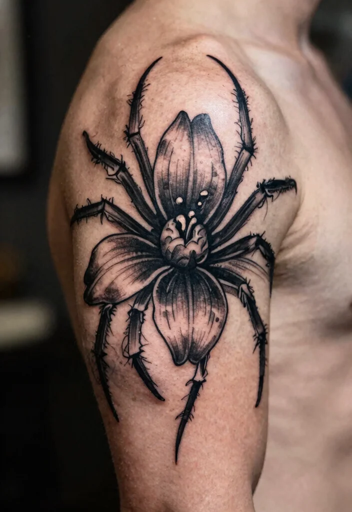 18 Spider Lily Tattoo Men Ideas With Bold Edge - 4. Tribal Fusion 1