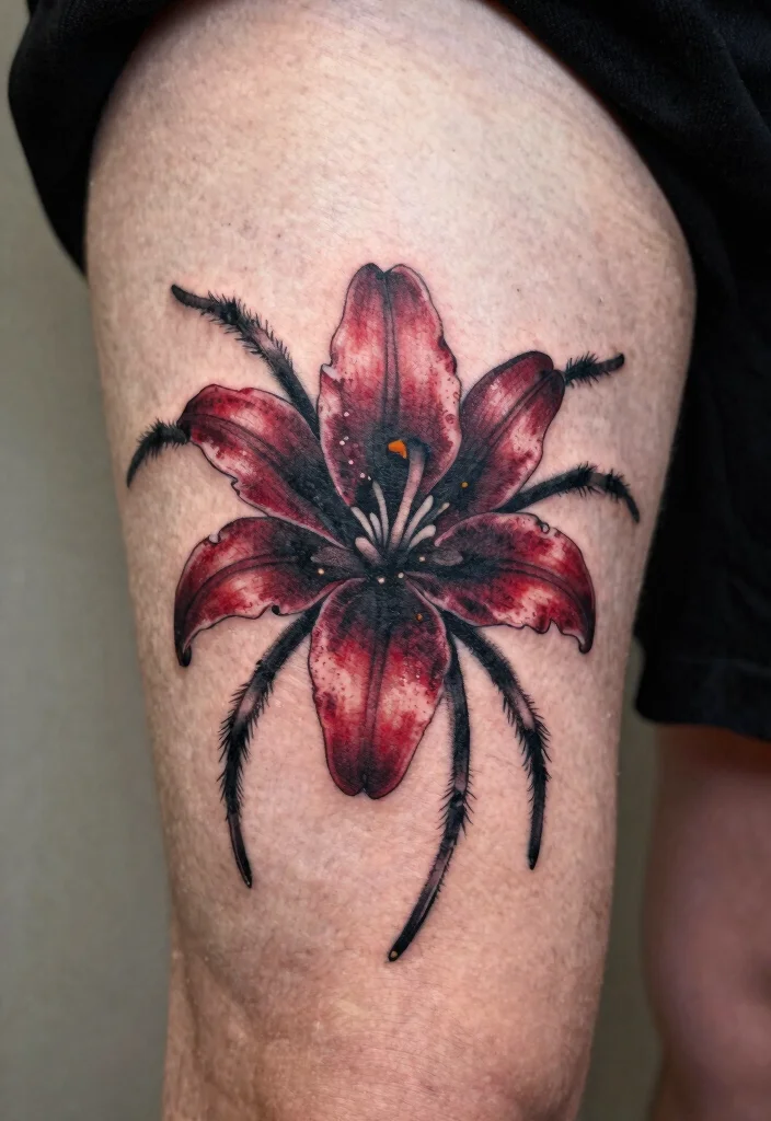 18 Spider Lily Tattoo Men Ideas With Bold Edge - 6. Two-Tone Interpretations 1