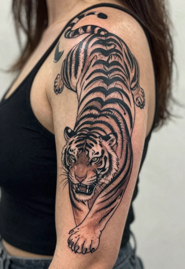 18 Tiger Tattoo Women Ideas With Fierce Elegance - 11. Tribal Tiger Design 1