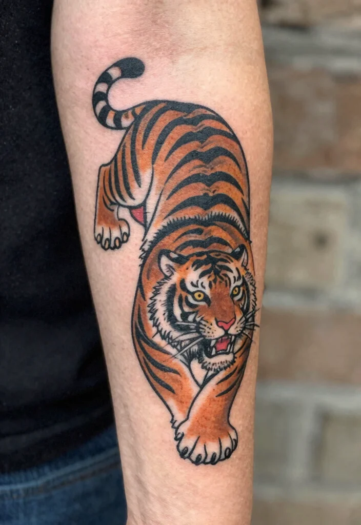 18 Tiger Tattoo Women Ideas With Fierce Elegance - 14. Vintage Tattoo Style Tiger 1