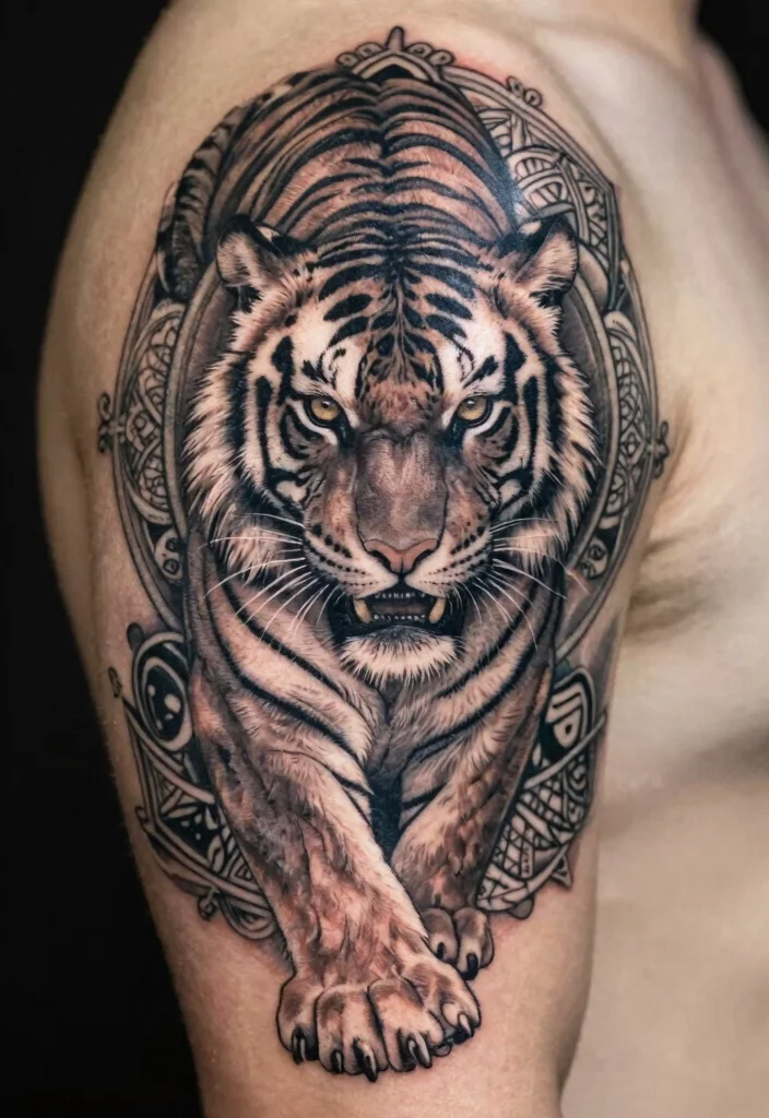 18 Tiger Tattoo Women Ideas With Fierce Elegance - 16. Guardian Tiger 1