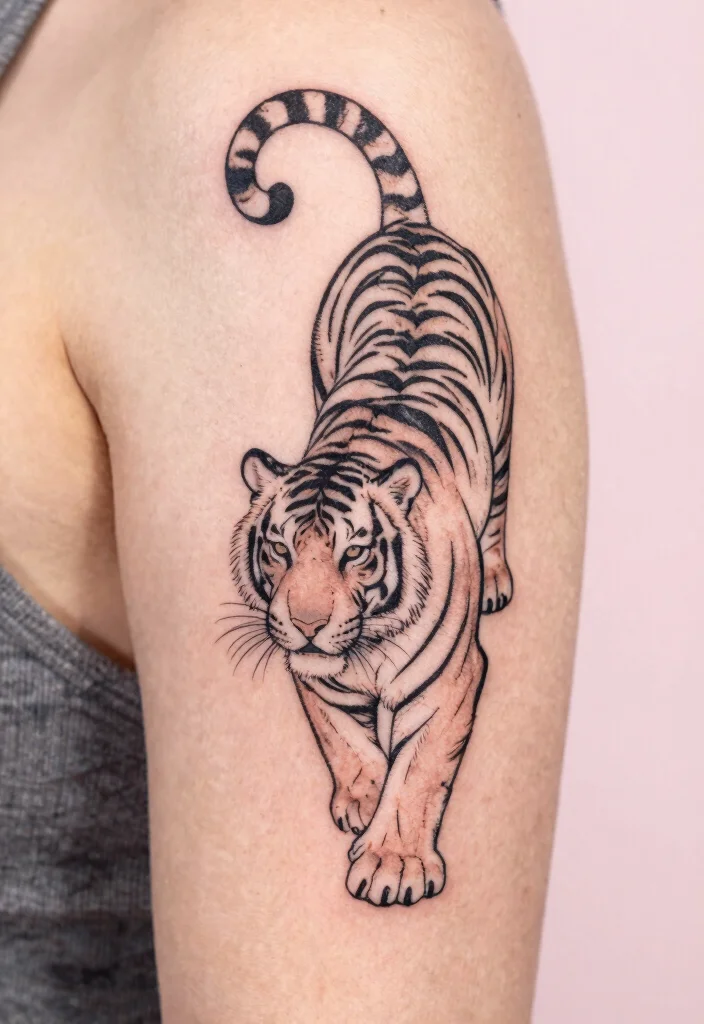 18 Tiger Tattoo Women Ideas With Fierce Elegance - 6. Elegant Tiger Silhouette 1