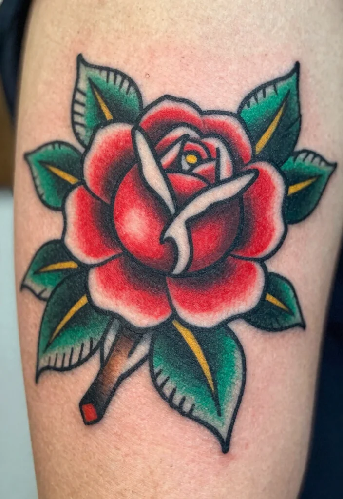 18 Traditional Flash Tattoo Ideas With Timeless Appeal - 1. The Iconic Rose 1