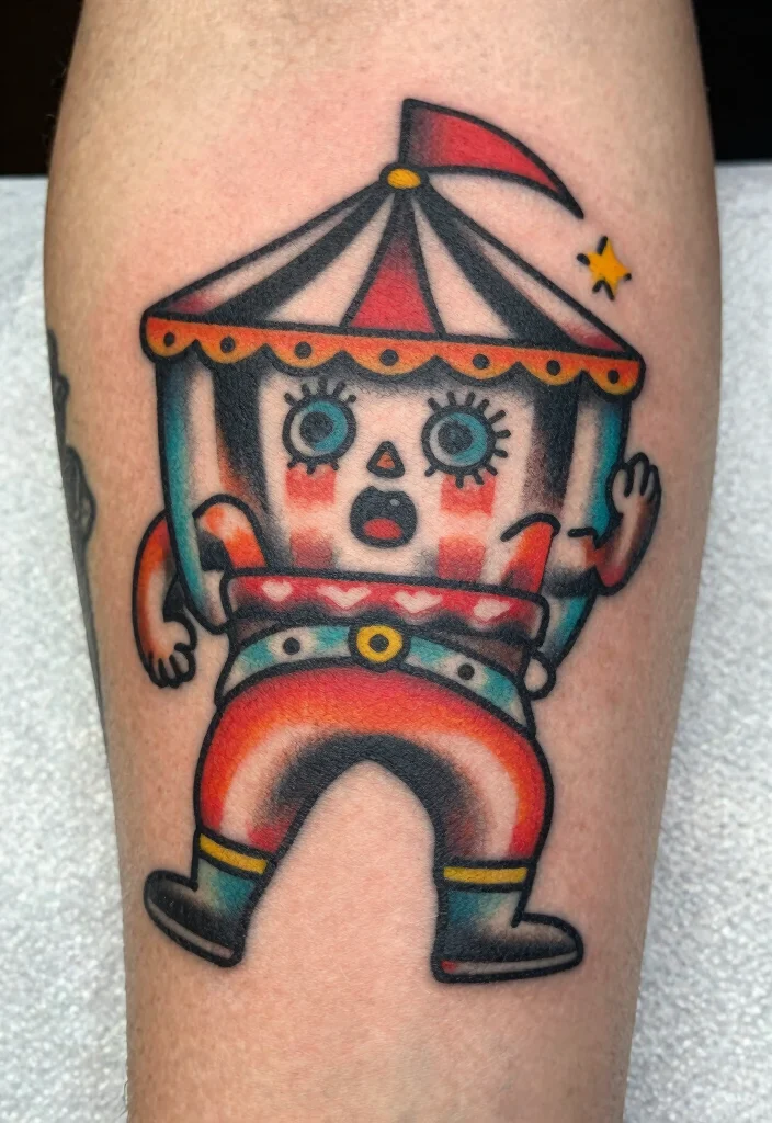 18 Traditional Flash Tattoo Ideas With Timeless Appeal - 15. Retro Circus Art 1