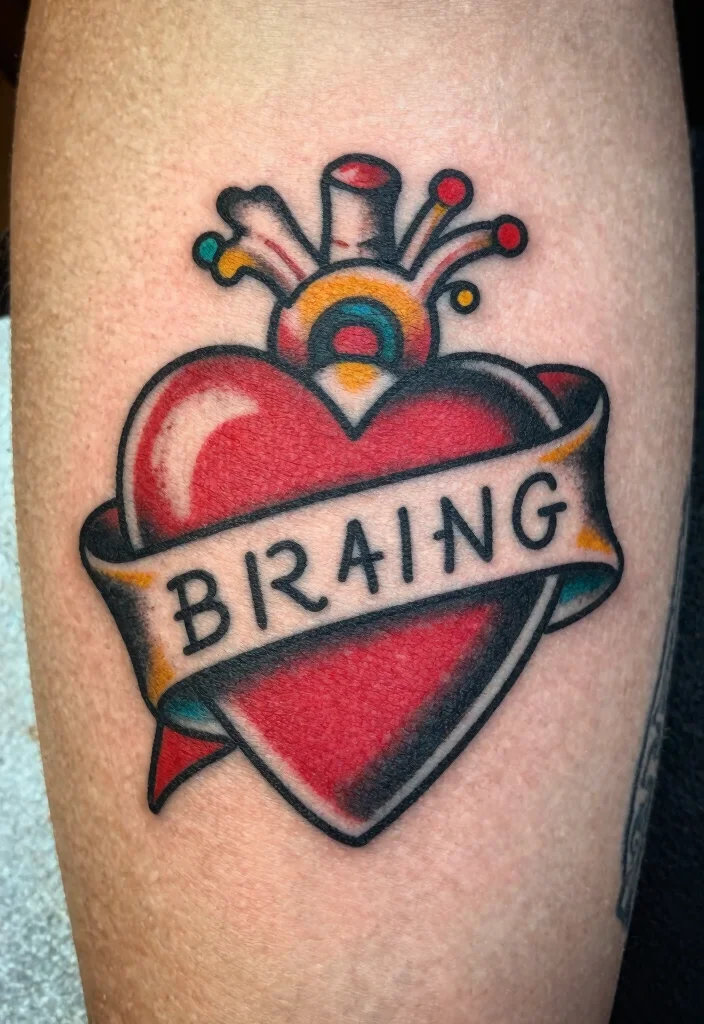 18 Traditional Flash Tattoo Ideas With Timeless Appeal - 18. Heart and Banner Tattoos 1