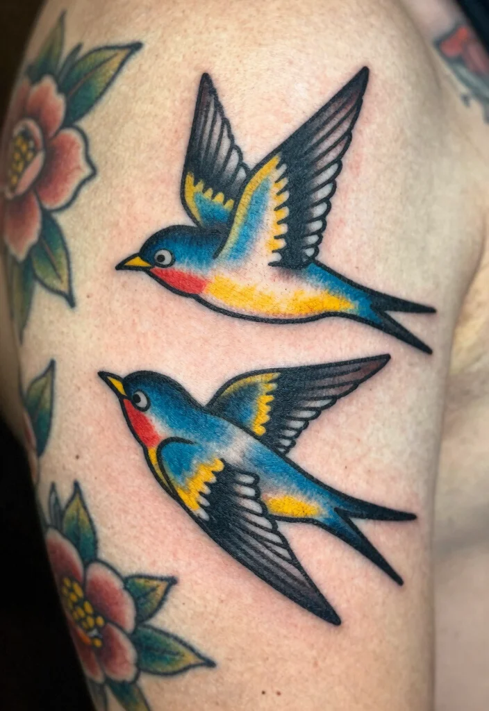 18 Traditional Flash Tattoo Ideas With Timeless Appeal - 3. Swallow Tattoos 1