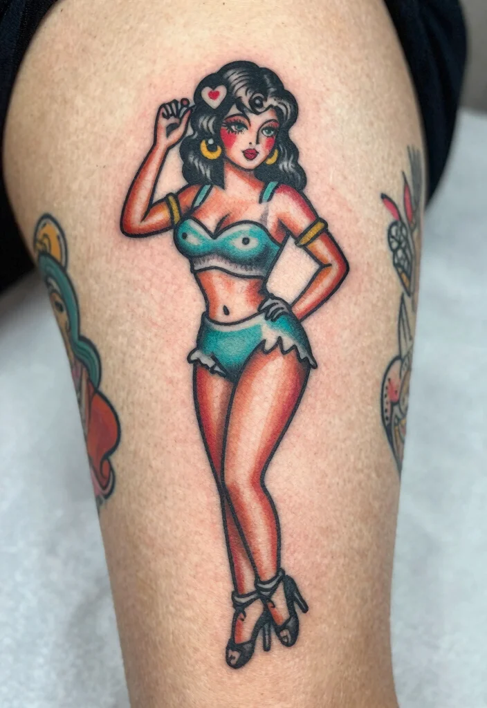 18 Traditional Flash Tattoo Ideas With Timeless Appeal - 6. Classic Pin-Up Girls 1
