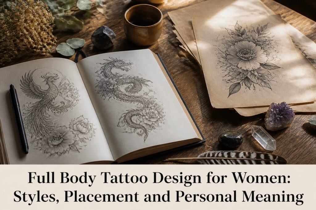 A woman with a full-body tattoo showcasing intricate designs.